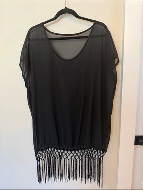Sheer Black Fringe swimsuit coverup